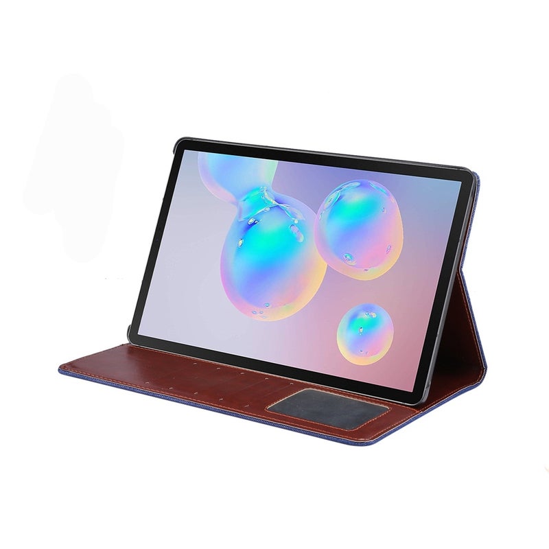 ديبايس جراب واقٍ من الجلد بتصميم أفقي قابل للطي لجهاز Galaxy Tab S6 10.5 T860 Texture Pc مزود بحامل وفتحات للبطاقات ومحفظة وإطار للصور (أزرق داكن) - Image 5