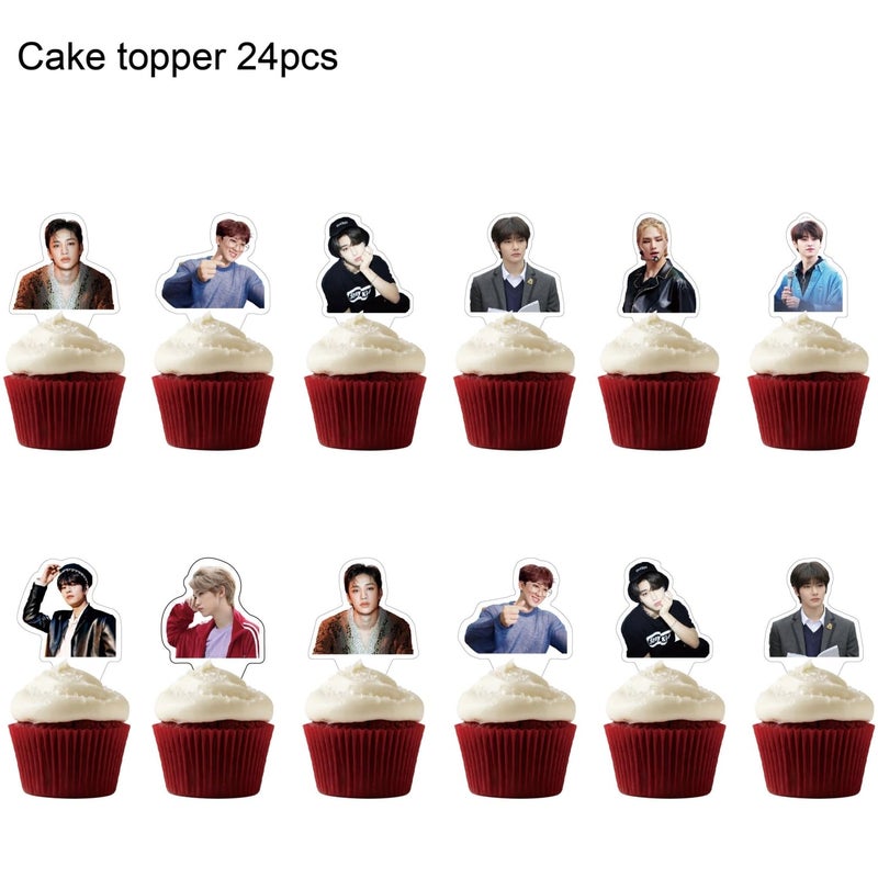 eTel Like Stray Kids Merch 5 Star Party Decorations Include Happy Birthday Banners, Cake Toppers, Cupcake Toppers, Balloons - Image 5
