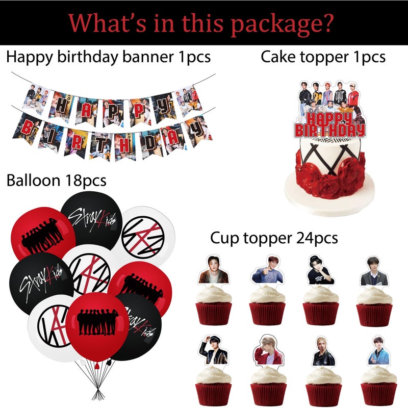 eTel Like Stray Kids Merch 5 Star Party Decorations Include Happy Birthday Banners, Cake Toppers, Cupcake Toppers, Balloons - Image 2