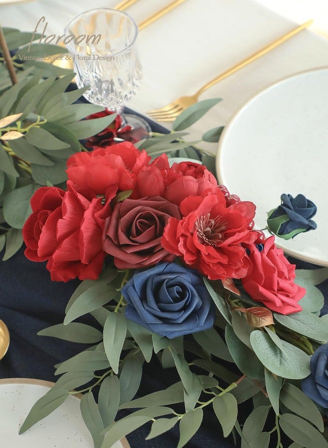 Floroom 6ft Artificial Eucalyptus Garland with Flowers Fake Greenery Faux Floral Vine Garland for Table Decor Wedding Centerpieces Bridal Shower Party Decorations, Dark Red Navy - Image 3