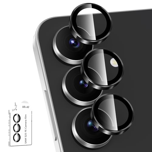 Avocase for Samsung Galaxy S25 FE Camera Lens Protector, Individual Metal Ring Tempered Glass Lens Cover, [Strong Adsorption] Scratch Resistant Ultra-Thin HD Clear Lens Cover, 1 Set-Black Ring - Image 1