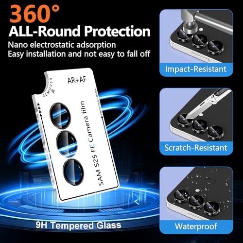 Avocase for Samsung Galaxy S25 FE Camera Lens Protector, Individual Metal Ring Tempered Glass Lens Cover, [Strong Adsorption] Scratch Resistant Ultra-Thin HD Clear Lens Cover, 1 Set-Black Ring - Image 2