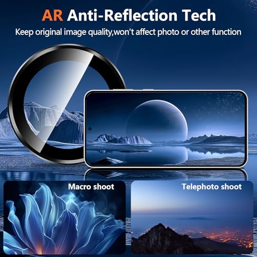 Avocase for Samsung Galaxy S25 FE Camera Lens Protector, Individual Metal Ring Tempered Glass Lens Cover, [Strong Adsorption] Scratch Resistant Ultra-Thin HD Clear Lens Cover, 1 Set-Black Ring - Image 3