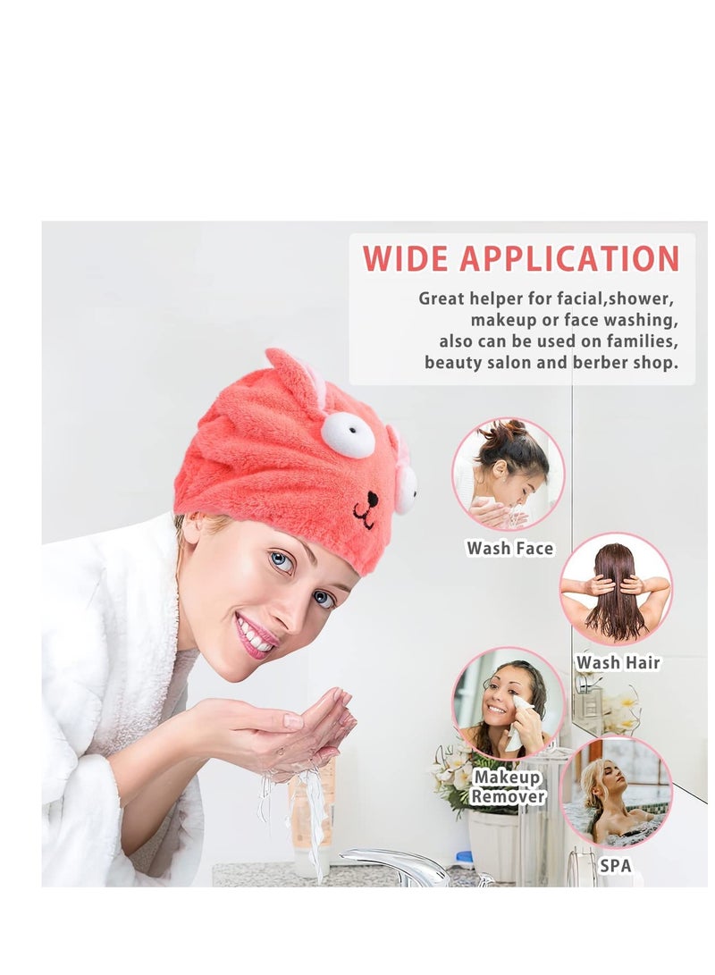 عبوة من منشفتين للشعر بتصميم كرتوني لطيف، ناعمة وامتصاص عالي، قماش ميكروفايبر، لفاف شعر للحمام، يجف بسرعة، مناسبة للنساء والبنات، باللونين الرمادي والوردي. - Image 4