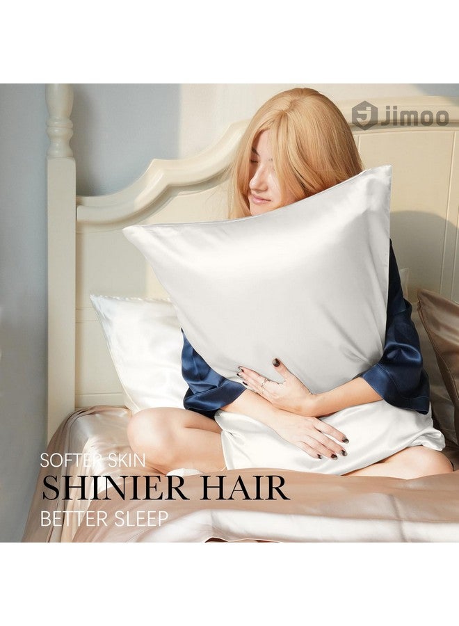 J JIMOO 2 Pack 100% Mulberry Silk Pillowcase for Hair and Skin, 22 Momme Natural Silk Pillow Cases Set of 2 with Zipper, Pillow Cover for Women Men (2 Pack Ivory White, Queen 20''×30'') - Image 1