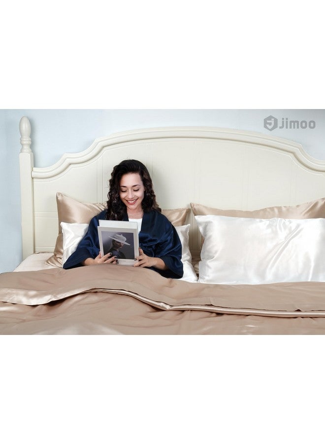 J JIMOO 2 Pack 100% Mulberry Silk Pillowcase for Hair and Skin, 22 Momme Natural Silk Pillow Cases Set of 2 with Zipper, Pillow Cover for Women Men (2 Pack Ivory White, Queen 20''×30'') - Image 2