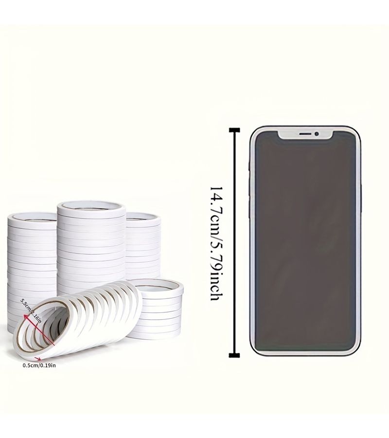 White Double Sided Tape 10 Rolls 0.5 x 450 cm Strong Gift Packaging Office Stationery - Image 3