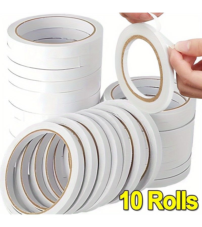 White Double Sided Tape 10 Rolls 0.5 x 450 cm Strong Gift Packaging Office Stationery - Image 5