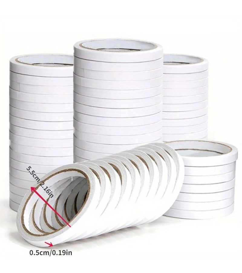 White Double Sided Tape 10 Rolls 0.5 x 450 cm Strong Gift Packaging Office Stationery - Image 1