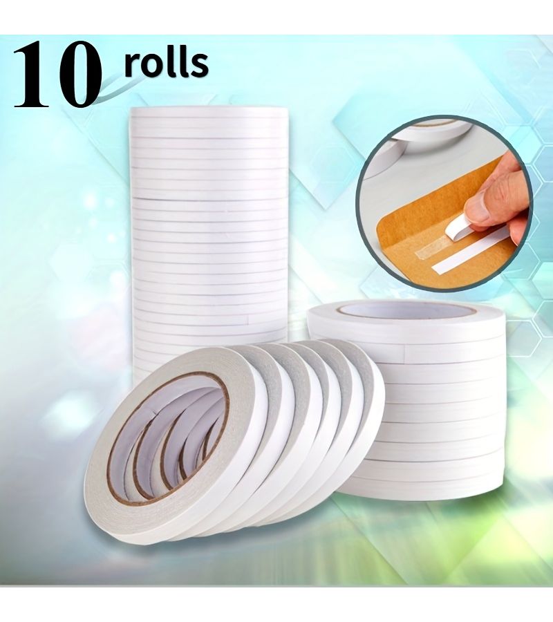 White Double Sided Tape 10 Rolls 0.5 x 450 cm Strong Gift Packaging Office Stationery - Image 2