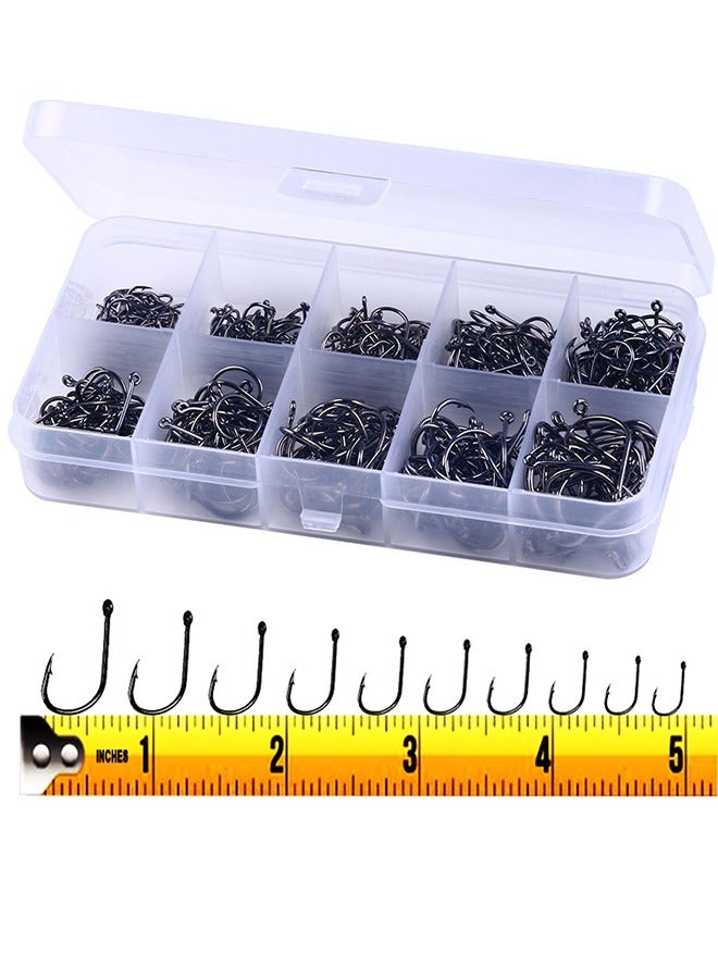 500PCS Steel Barbed Fishing Hooks with Holes, 10 Specifications, High Carbon Steel Fishing Hooks Set for Freshwater Saltwater - Image 1