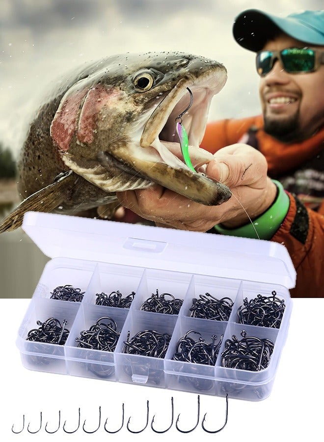 500PCS Steel Barbed Fishing Hooks with Holes, 10 Specifications, High Carbon Steel Fishing Hooks Set for Freshwater Saltwater - Image 2