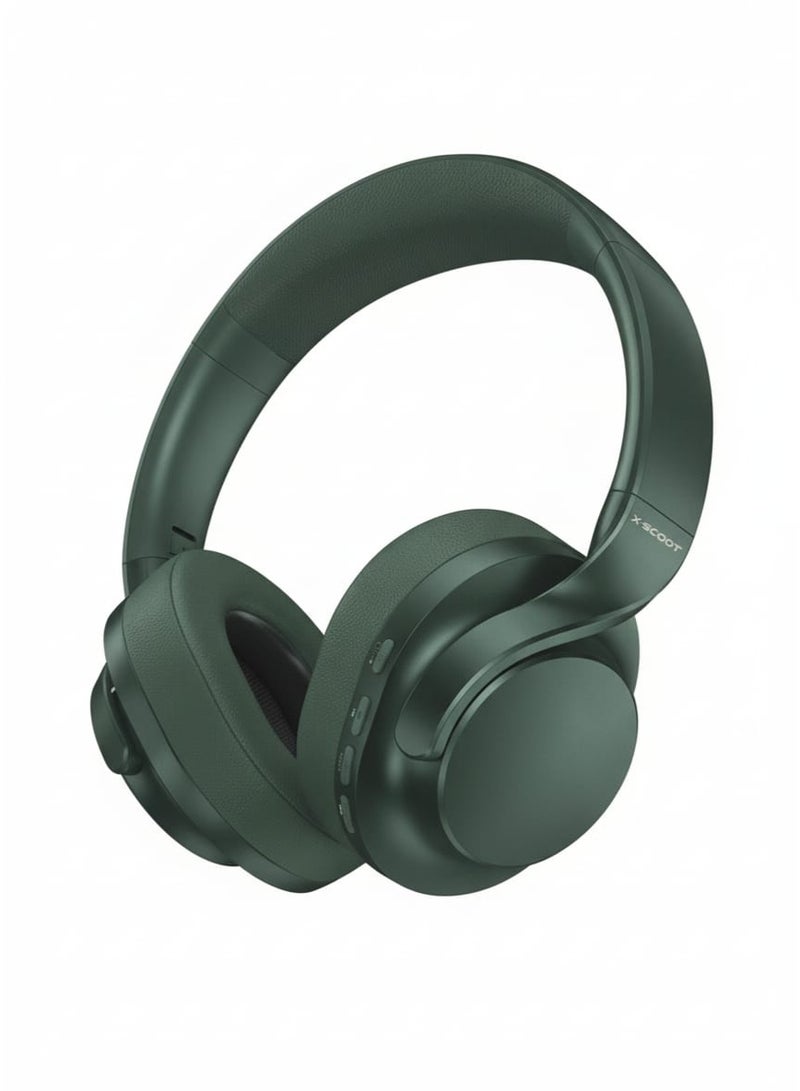 X-SCOOT XS-652 Foldable Stereo Headphones with Pure Sound 40mm Drivers, Extended Battery Life, HD Mic, Voice Assistant Support, TF Card & 3.5mm AUX-In , Comfortable Cushions for Everyday Use - Green - Image 1