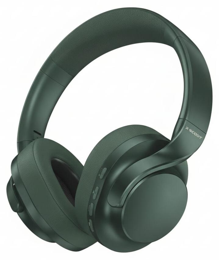 X-SCOOT XS-652 Foldable Stereo Headphones with Pure Sound 40mm Drivers, Extended Battery Life, HD Mic, Voice Assistant Support, TF Card & 3.5mm AUX-In , Comfortable Cushions for Everyday Use - Green - Image 1