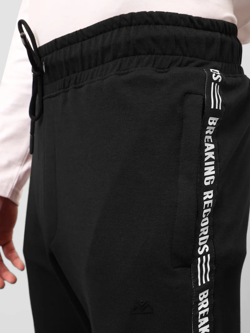 Beyoung Black Tape Track Pants for Men
