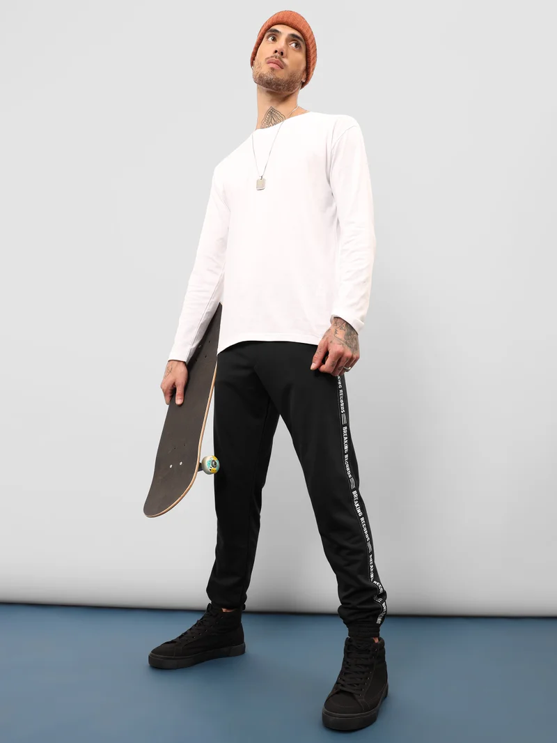 Beyoung Black Tape Track Pants for Men