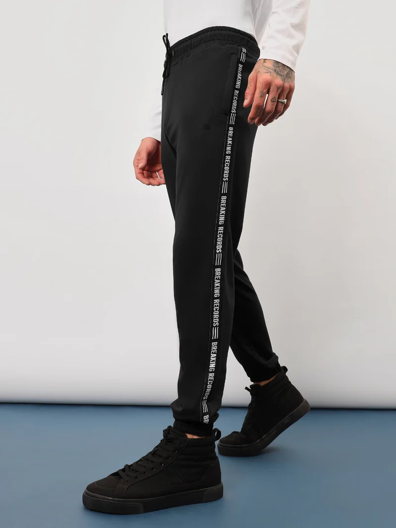 Beyoung Black Tape Track Pants for Men