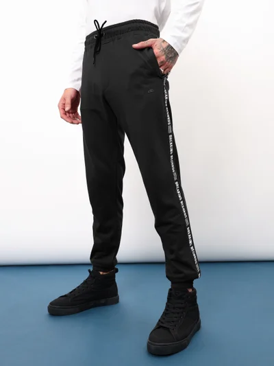 Beyoung Black Tape Track Pants for Men
