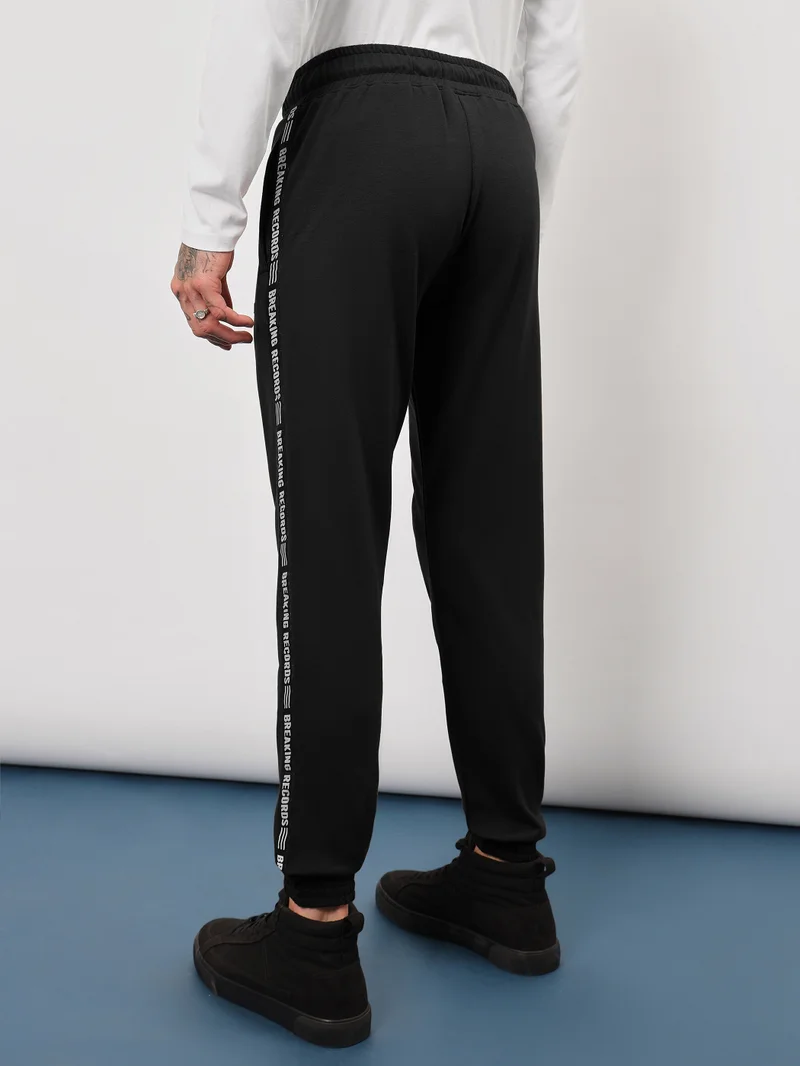 Beyoung Black Tape Track Pants for Men