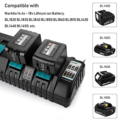 Hiesuan شاحن بطارية لماكيتا 18 فولت، محطة شحن 4 منافذ DC18SF مع 2 منفذ USB-A، شحن سريع متزامن لـ 4 بطاريات ليثيوم 14.4 فولت 18 فولت لماكيتا - Image 2