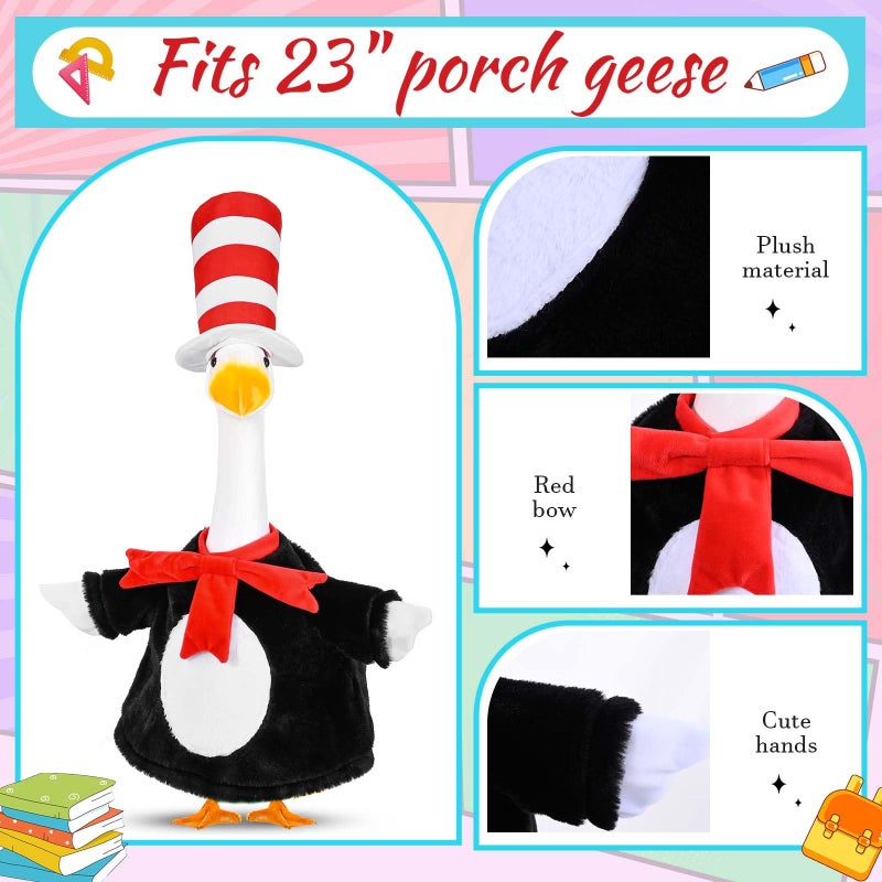 JcHrmers Cat Porch Goose Outfits Red White Striped Goose Outfit Lawn Porch Goose Clothes Fits 23" Cement Plastic Goose Statue for World Book Day Outdoor Garden Yard Patio Statue Art Decor - Image 2