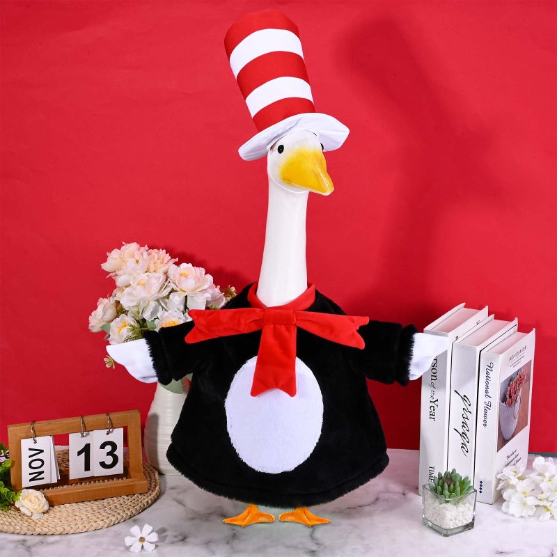 JcHrmers Cat Porch Goose Outfits Red White Striped Goose Outfit Lawn Porch Goose Clothes Fits 23" Cement Plastic Goose Statue for World Book Day Outdoor Garden Yard Patio Statue Art Decor - Image 4