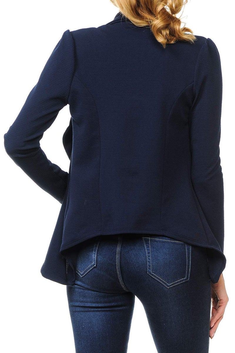 MINEFREE Women's Long Sleeve Classic Draped Open Front Lightweight Blazer Solid Navy L - Image 4