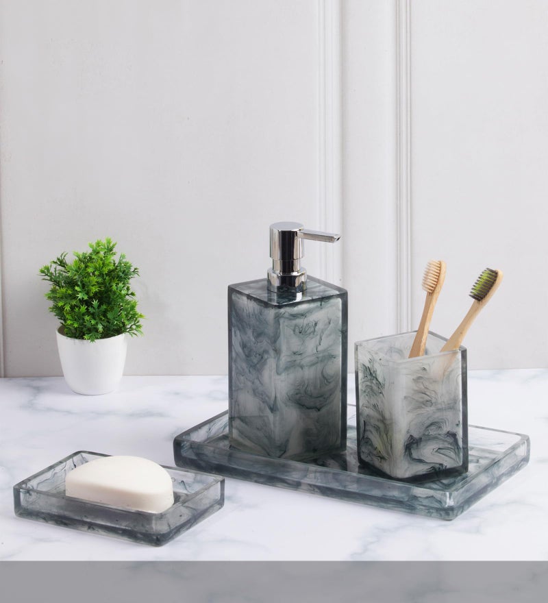 OBSESSIONS Set of 4 Pc Polyresin Bathroom Set, Blue - Image 1