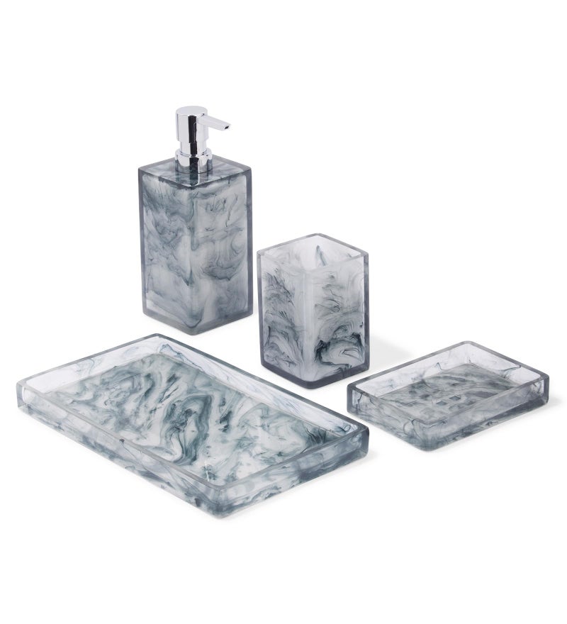 OBSESSIONS Set of 4 Pc Polyresin Bathroom Set, Blue - Image 2