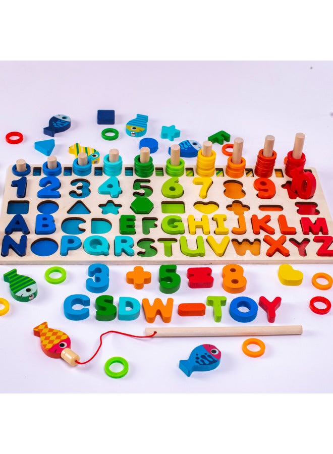 Six-in-one Magnetic Fishing Logarithmic Board P.65 Wooden Children Alphanumeric Shape Matching Math Early Education Toys-Color:Six-in-one Logarithmic Board -018 - Image 3