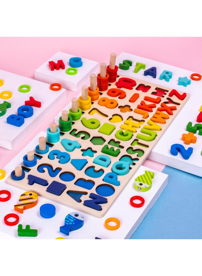 Six-in-one Magnetic Fishing Logarithmic Board P.65 Wooden Children Alphanumeric Shape Matching Math Early Education Toys-Color:Six-in-one Logarithmic Board -018 - Image 4