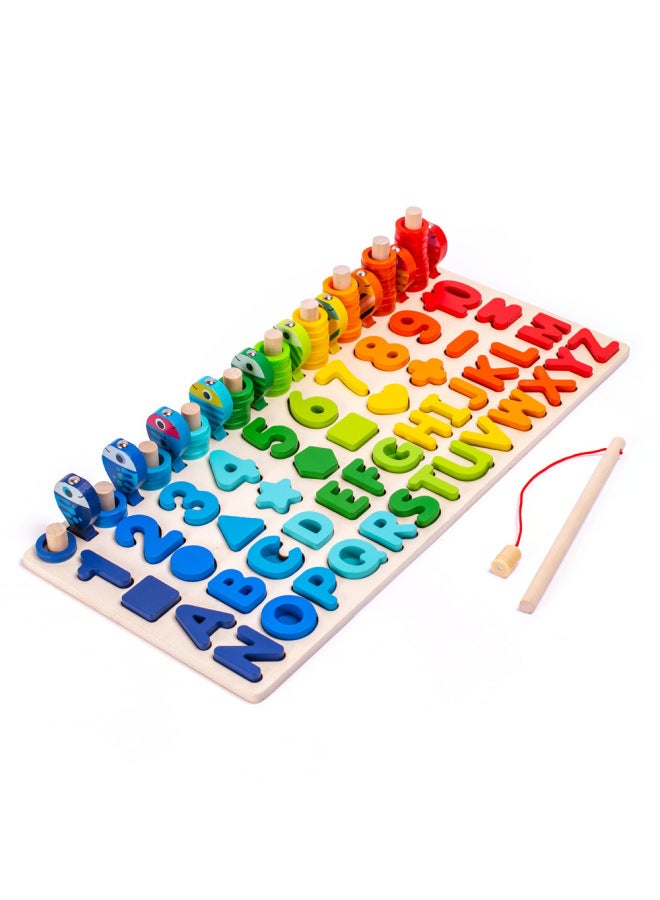 Six-in-one Magnetic Fishing Logarithmic Board P.65 Wooden Children Alphanumeric Shape Matching Math Early Education Toys-Color:Six-in-one Logarithmic Board -018 - Image 1