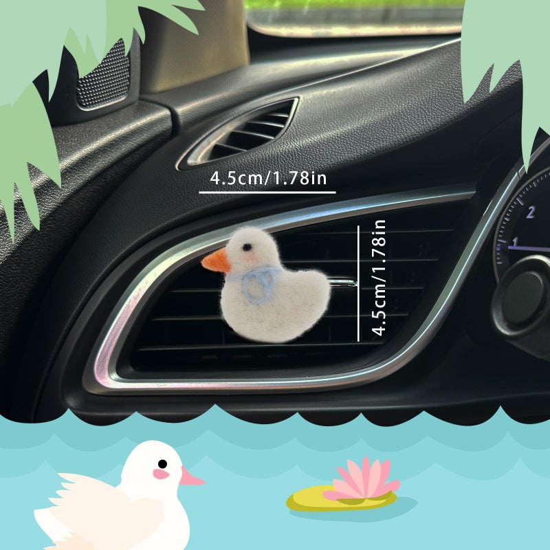 ORIESSE Duck Car Accessories,Wool Felt Car Air Freshener Vent Clips,Refillable Essential Oil Aroma Diffuser,White Duck Decor for Women Teens - Image 2