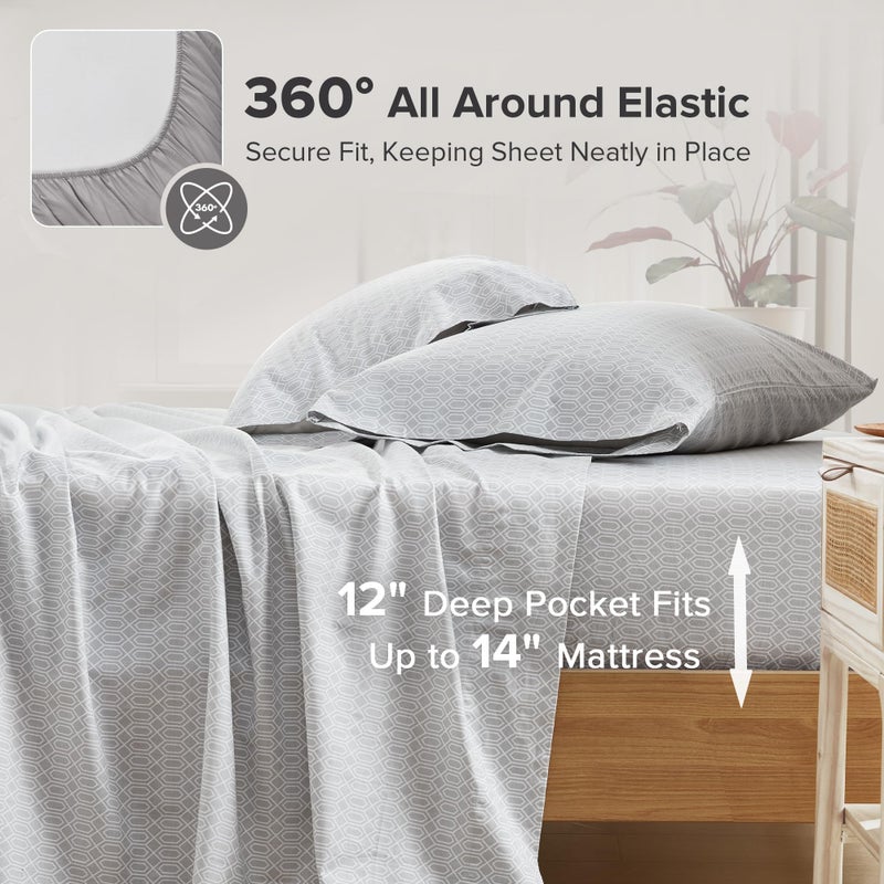 Comfort Spaces 100% Cotton Sheet Set Breathable, Lightweight, Soft with 12" Elastic Pocket Fits up to 14" Mattress, All Season Cozy Bedding, Matching Pillow Case, Twin Diamond Taupe 3 Piece - Image 2
