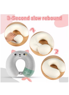Excefore Travel Pillow for Kids, Cute Animal Neck Support for Children Pillow Memory Foam Airplane Pillow U Shaped Travel Pillow for Airplane Train Car Travel Sleeping Camping, Grey  - Image 3