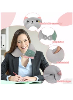 Excefore Travel Pillow for Kids, Cute Animal Neck Support for Children Pillow Memory Foam Airplane Pillow U Shaped Travel Pillow for Airplane Train Car Travel Sleeping Camping, Grey  - Image 2