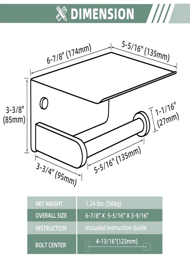 Suyar Brushed Nickel Toilet Paper Holder with Shelf, SUS304 Stainless Steel Wall Mounted Bathroom Tissue Roll Holder - Image 2