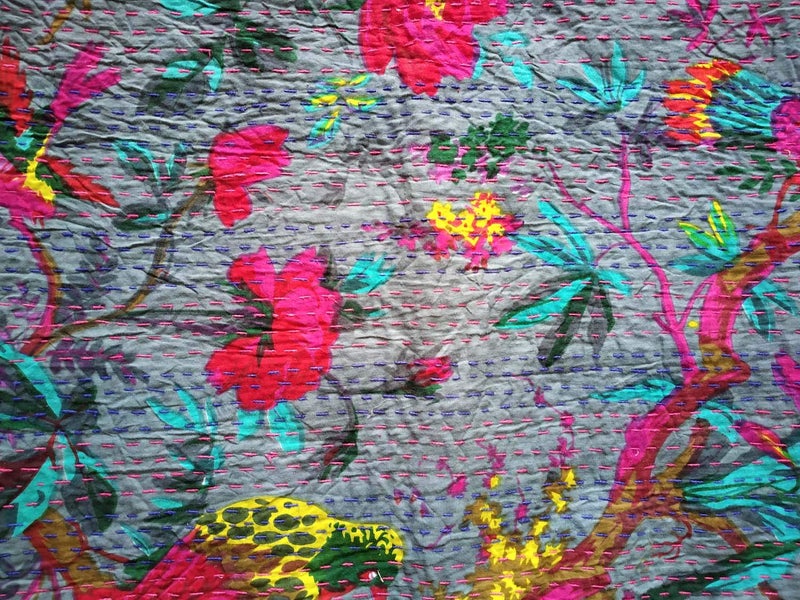 Textile export creations إبداعات تصدير الأقمشة إبداعات تقليدية عرقية قنطة هندية مفروشات فردية زمردية من القطن استوائي فواكه مخيطة يدويًا غطاء سرير بواسطة إبداعات تصدير الأقمشة 90x60 بوصة - Image 3