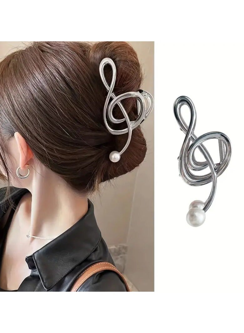 Goolsky 1pc Elegant Minimalist Alloy Musical Note Hair Clip, Big Single Solid Color Hair Barrettes with Pearl Designs - Image 1