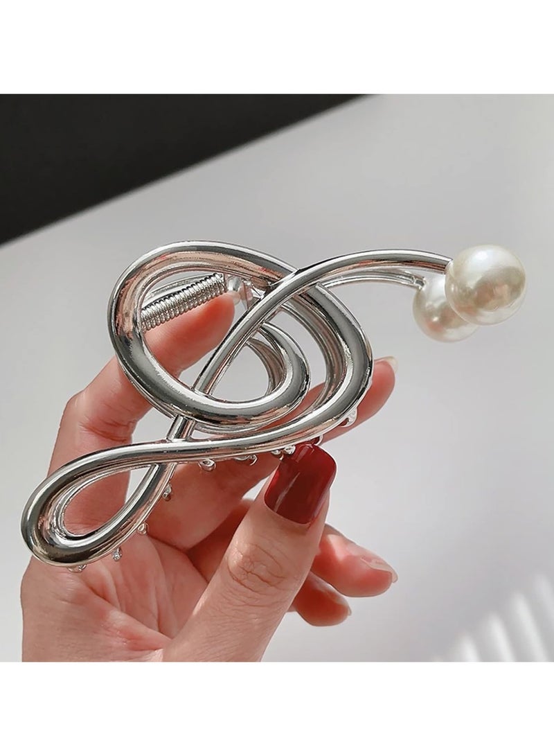 Goolsky 1pc Elegant Minimalist Alloy Musical Note Hair Clip, Big Single Solid Color Hair Barrettes with Pearl Designs - Image 4
