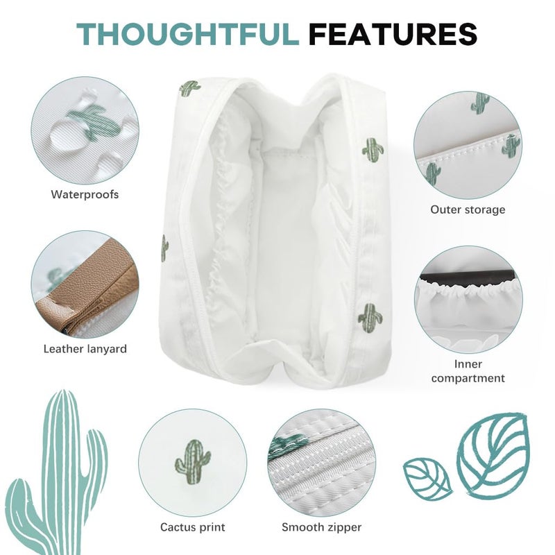 May Create MAYCREATE Polyester Small Makeup Pouch Bag, Cosmetic Makeup Organizer Bag with Lipstick Slots, Cactus Print Travel Makeup Bag for Women, Portable Makeup Brush Pouch Toiletries Bag (17x11.5x5cm) - Image 3