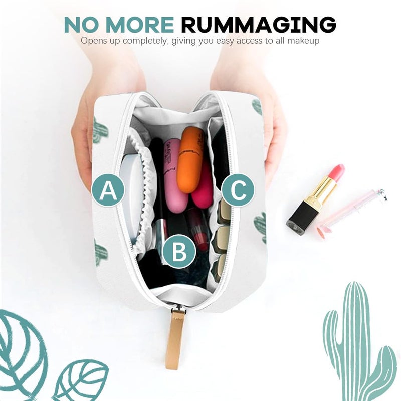 May Create MAYCREATE Polyester Small Makeup Pouch Bag, Cosmetic Makeup Organizer Bag with Lipstick Slots, Cactus Print Travel Makeup Bag for Women, Portable Makeup Brush Pouch Toiletries Bag (17x11.5x5cm) - Image 4