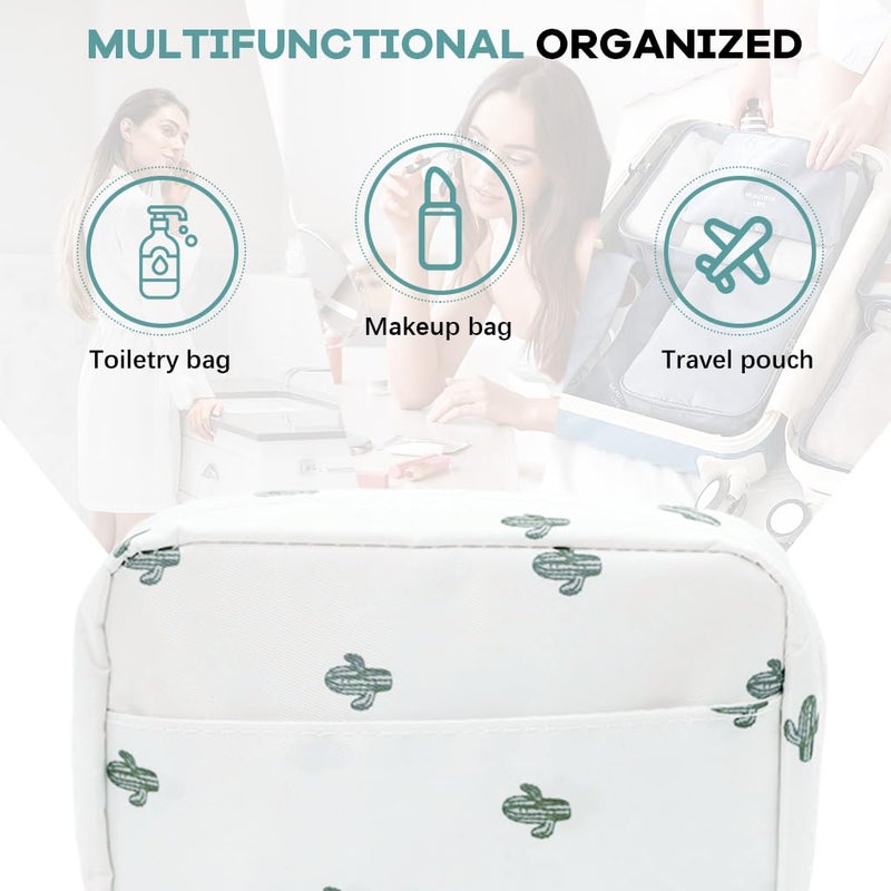 May Create MAYCREATE Polyester Small Makeup Pouch Bag, Cosmetic Makeup Organizer Bag with Lipstick Slots, Cactus Print Travel Makeup Bag for Women, Portable Makeup Brush Pouch Toiletries Bag (17x11.5x5cm) - Image 5