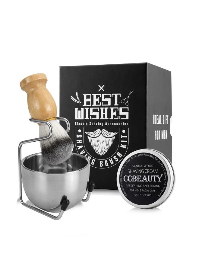 CCbeauty - Mens Shaving Brush and Bowl Set, 4 in 1 Badger Shave Brushes Kit with Stainless Steel Bowl & Soap Mug, Safety Razor Stand, Birthday Boyfriend Dad Gifts Set for Men, Shaving Cream 3.5Oz - Image 1