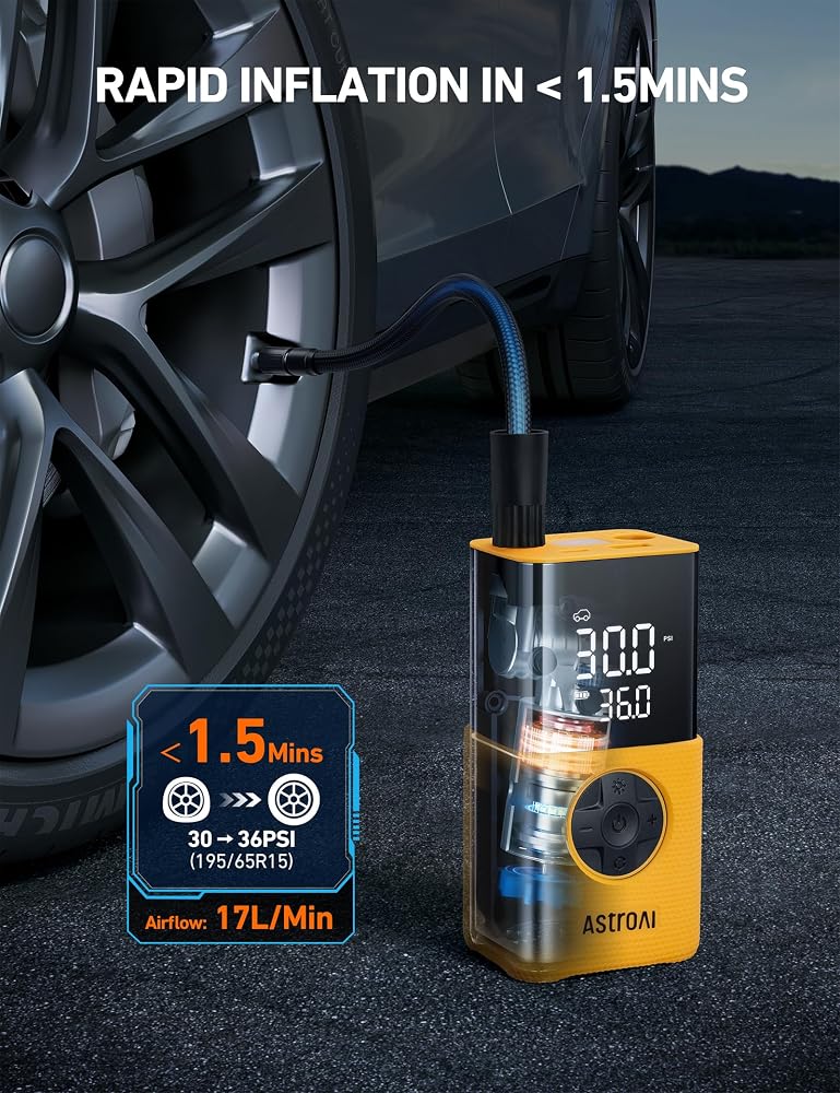 AstroAI Tire Inflator 150 PSI Portable Air Compressor Cordless Air Pump Tyre Inflator with Digital Dual Values Display,Car Tires Pump with LED Lights for Cars, Motorcycles, Bikes, Balls - Image 3