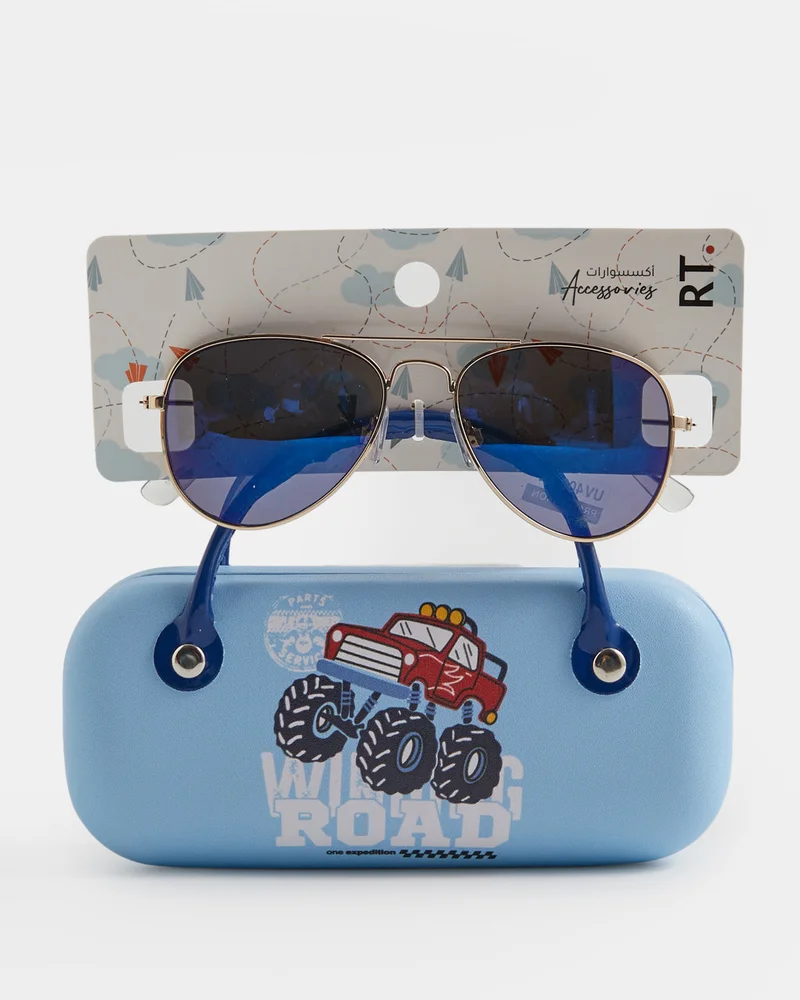 REDTAG Boys Clear Aviator Sunglasses With Printed Case