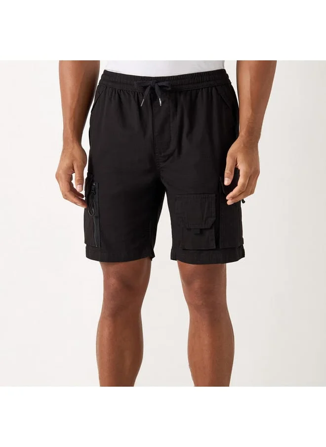 Ecko Unltd. Ecko Unltd Textured Flexi Waist Shorts with Cargo Pockets and Drawstring Closure