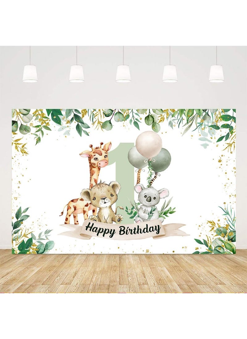 Ticuenicoa Ticuenicoa Safari 1st Birthday Backdrop for Boy 5x3ft Green Jungle Animal First Birthday Party Photography Background Giraffe Lion Koala Cake Table Party Decoration Banner Photo Booth Props  - Image 1