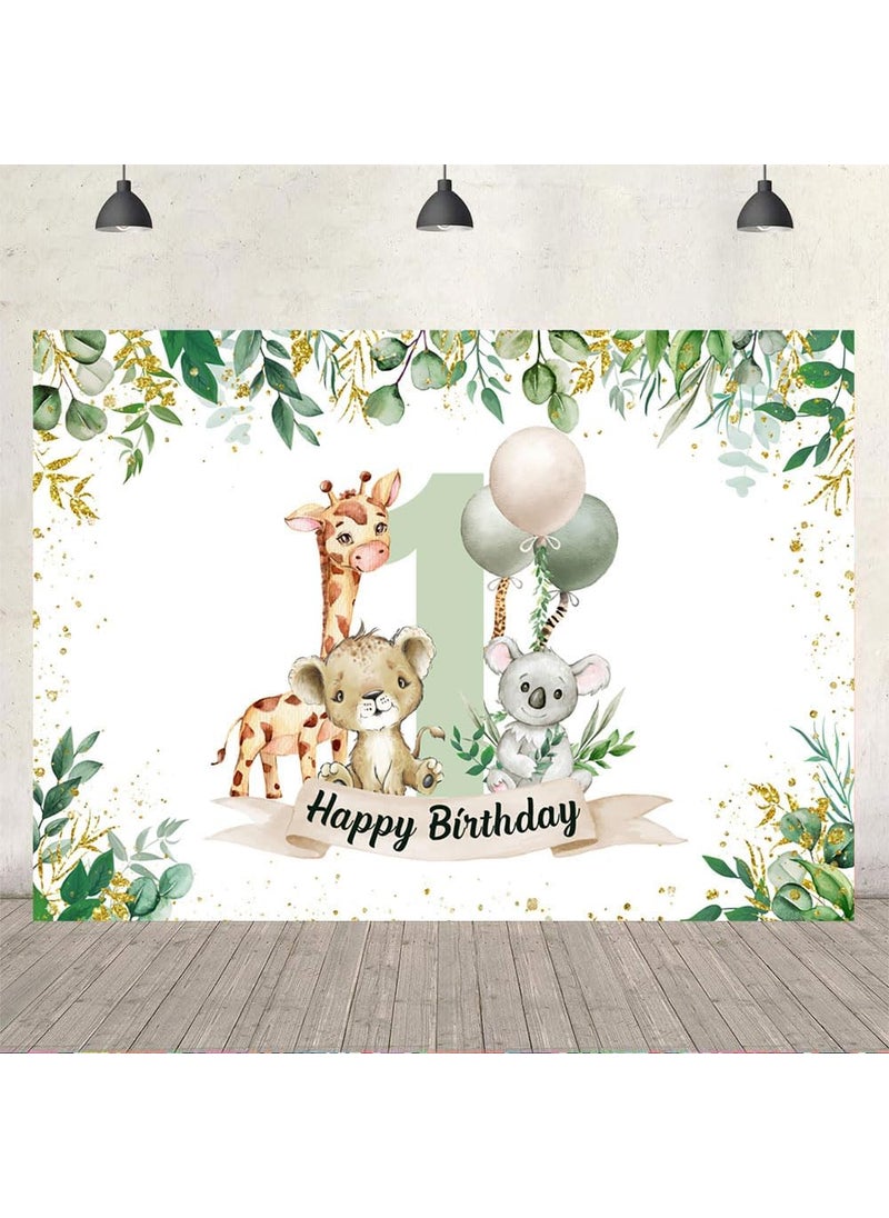 Ticuenicoa Ticuenicoa Safari 1st Birthday Backdrop for Boy 5x3ft Green Jungle Animal First Birthday Party Photography Background Giraffe Lion Koala Cake Table Party Decoration Banner Photo Booth Props  - Image 4