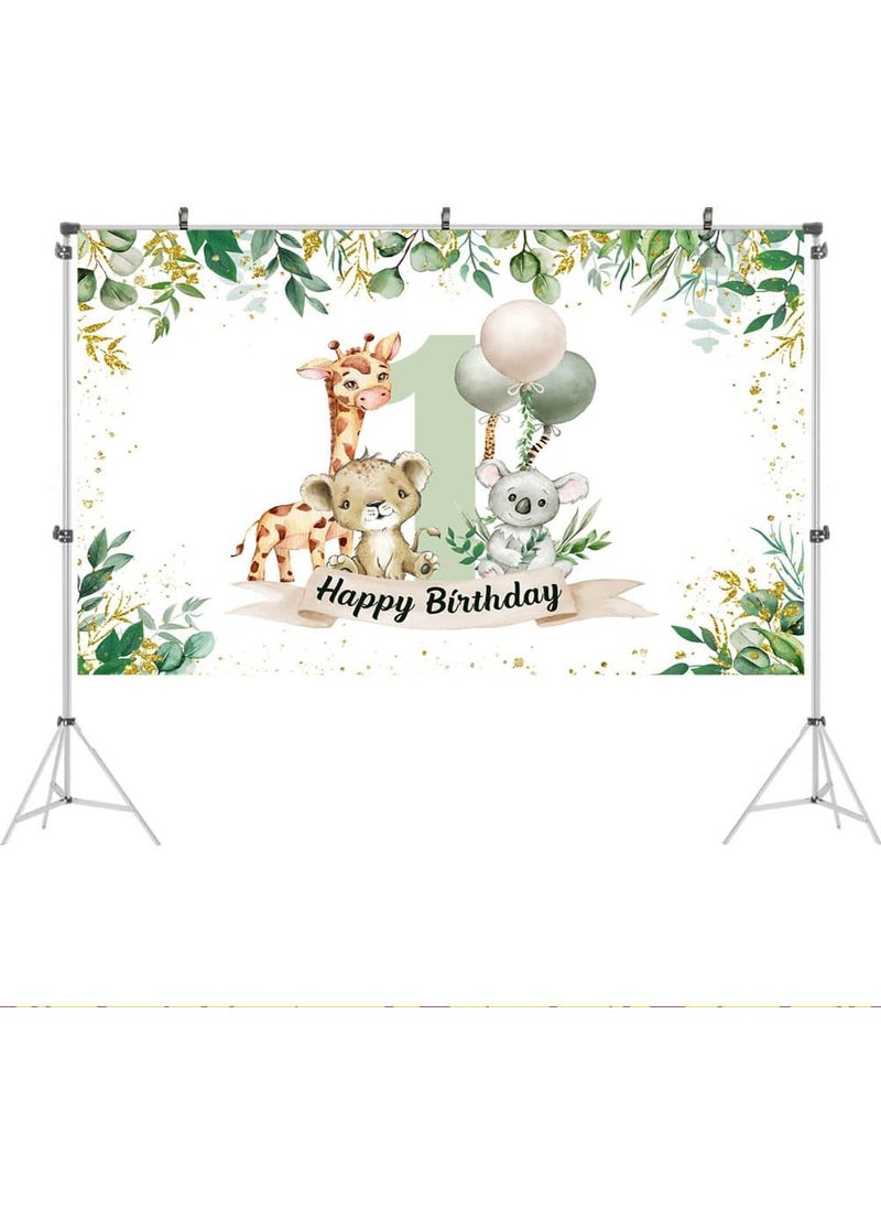 Ticuenicoa Ticuenicoa Safari 1st Birthday Backdrop for Boy 5x3ft Green Jungle Animal First Birthday Party Photography Background Giraffe Lion Koala Cake Table Party Decoration Banner Photo Booth Props  - Image 2